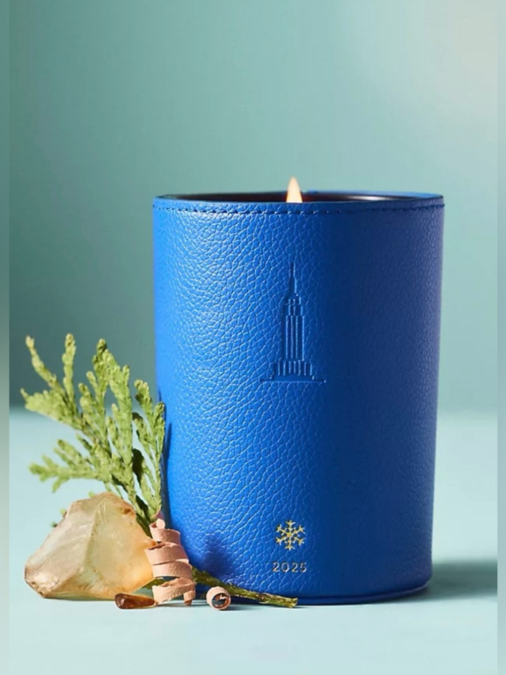 Anthropologie NYC Icon Embossed Woody Crisp Cedar Glass Candle, NWT